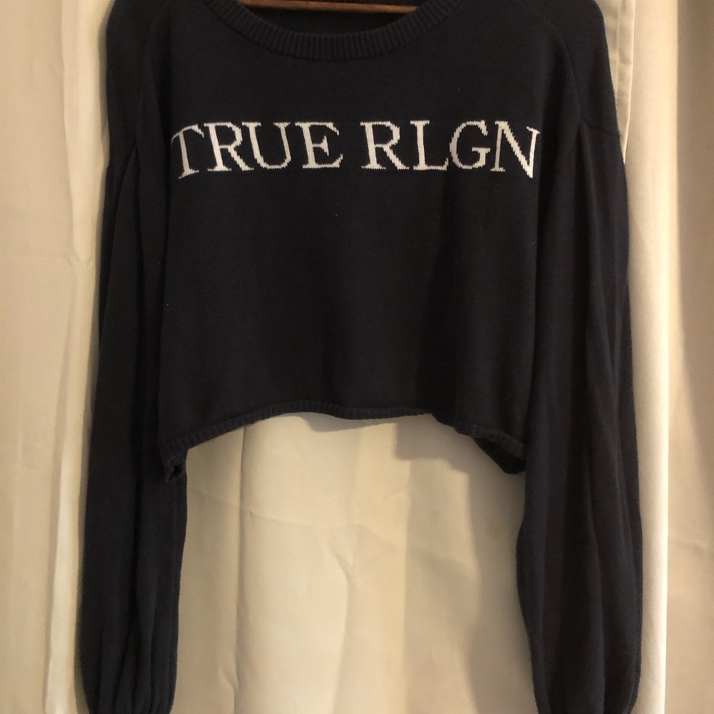 TRUE RELIGION | CROP LOGO SWEATER Dark Navy Blue - Picture 9 of 9